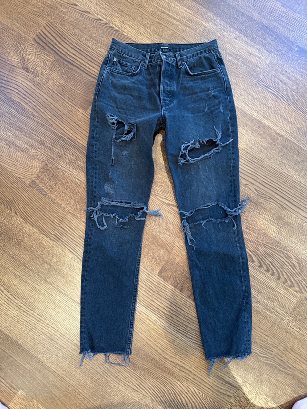 GRLFRND Karolina Black Distressed High-Rise Ripped Jeans